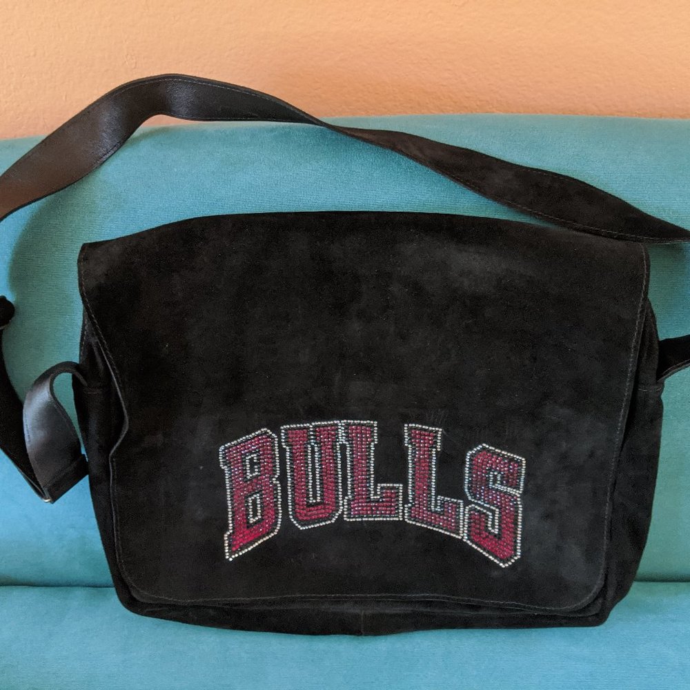 Chicago Bulls black suede messenger bag